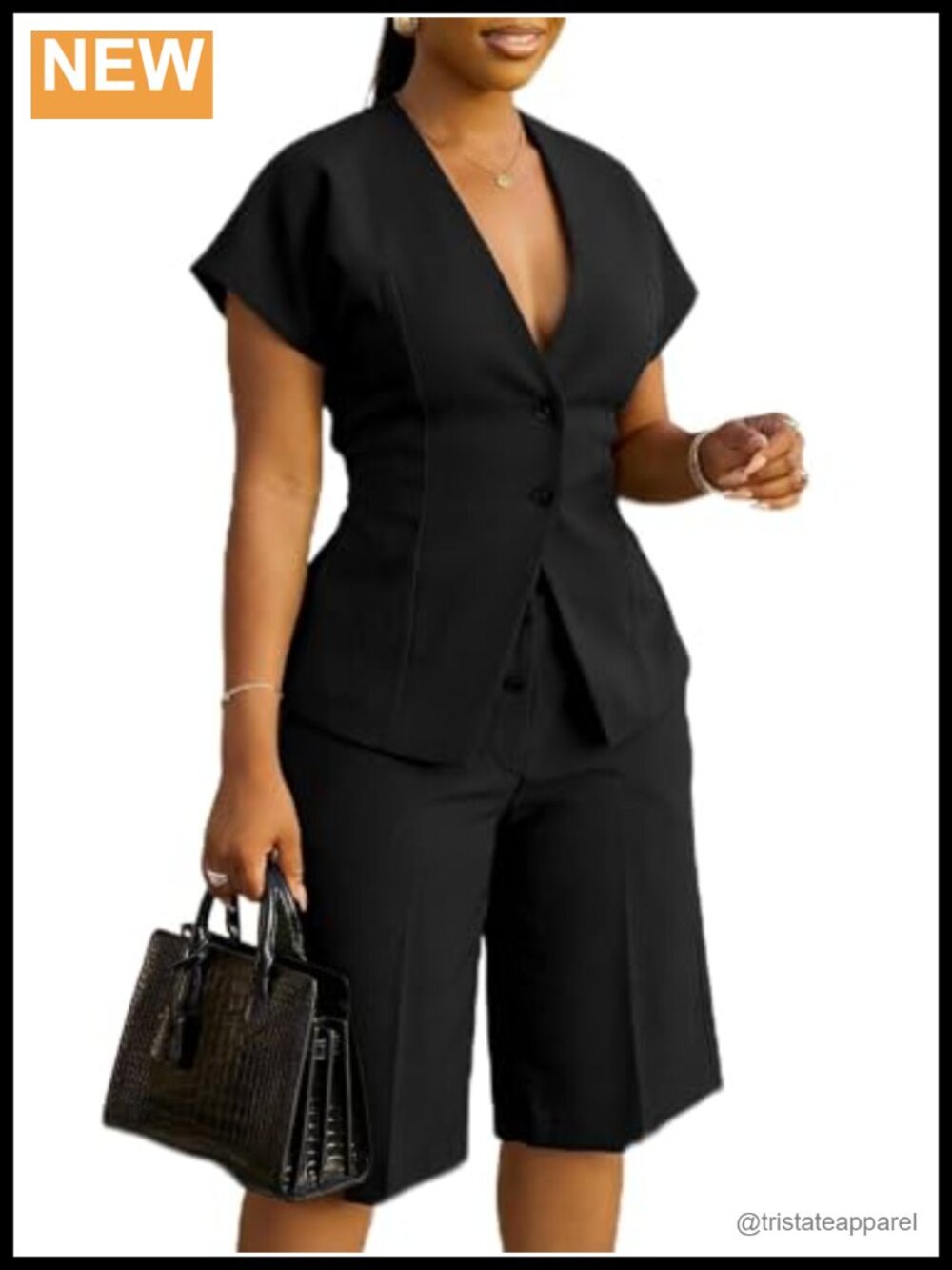 Women's 2 Piece Suit Set Cap Sleeve Blazer Midi Pants Business Casual